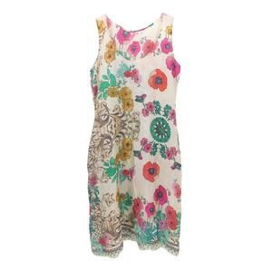 Johnny Was 100% Silk Floral Print Sleeveless Tank Sheath Dress XS‎